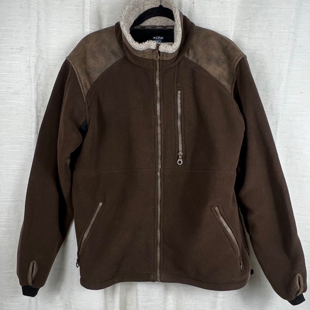 KUHL ALPENWURX FULL ZIP FLEECE W/Sherpa collar & faux suede. Men's Medium